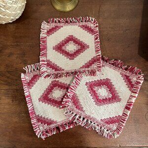 Vintage Pot Holders Southwest Native American Cream & Wine Cabin 6x6 Set of 3